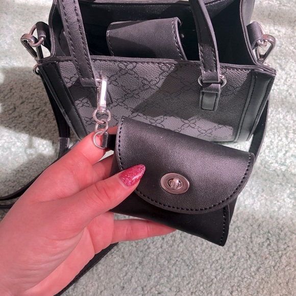Cute Nine West Black Mini Tote Bag with Charm - Picture 7 of 16